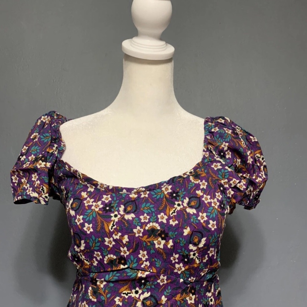 Band of the Free Sz XS Purple Floral Short Sleeve Mini Dress - Picture 3 of 7
